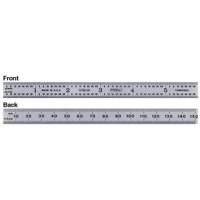 Fowler 52-381-005-0 Règle en Acier Chromé Flexible Satinée de 6 Po pour 10e et 50e