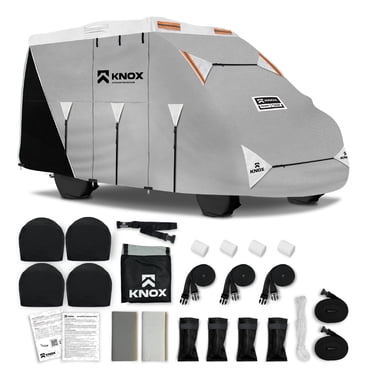 KNOX 2nd Gen Class B RV Cover for Motorhomes, Anti-Tear APEX Fabric, Fits Cargo, Camper, Sprinter, Panel Van, Includes Tire Covers and Gutter Covers - Size 25-27 ft