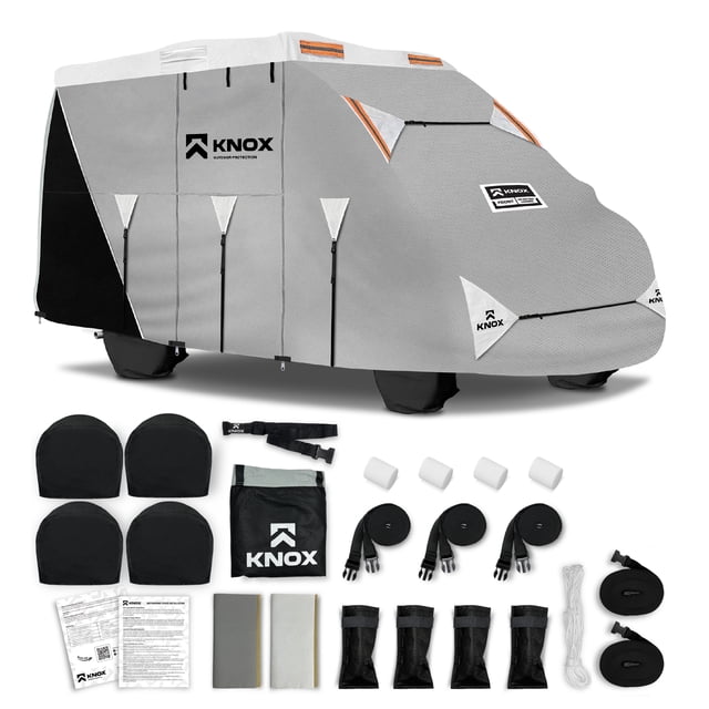KNOX 2nd Gen Class B RV Cover for Motorhomes, Anti-Tear APEX Fabric, Fits Cargo, Camper, Sprinter, Panel Van, Includes Tire Covers and Gutter Covers - Size 20.5-23 ft