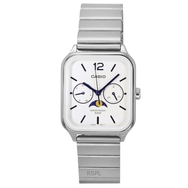 Casio Standard Montre pour Homme Analogique à Phase de Lune, Cadran Argenté, Quartz MTP-M305D-7A