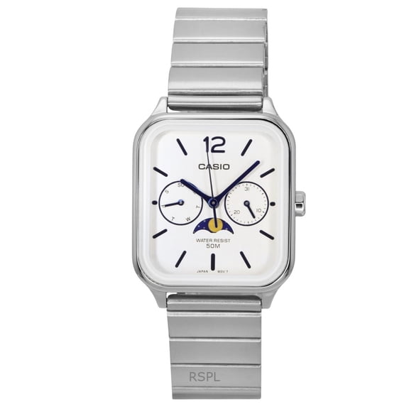 Casio Standard Montre pour Homme Analogique à Phase de Lune, Cadran Argenté, Quartz MTP-M305D-7A