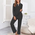 thumbnail image 1 of Knit Loungewear Sets for Women 2pc Pajama Sets Ribbed Knit Quarter Zip Pullover Tops Wide Leg Pants Fall Sweater Outfits Black XXL, 1 of 7
