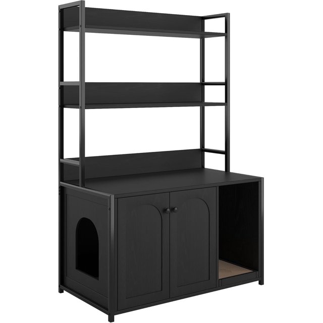 Cat Litter Box Enclosure, with 2 Storage Shelves, 52'' Hidden Litter Box, Stylish Hidden Cat Furniture