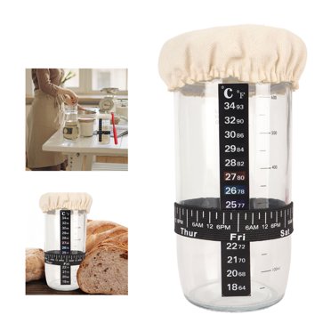 Sourdough Bread Baking Jar, Sourdough Starter Kit 24oz Practical Multifunctional with Feeding Line Marker for Kitchen