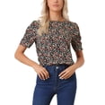 thumbnail image 1 of INSPIRE CHIC Hauts Froncés pour Femmes Col Rond Manches Courtes Dos Goutte d'Eau Blouse Florale S Noir Rouge, 1 of 7