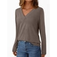 thumbnail image 4 of ShomPort Long Sleeve T-Shirts for Womens V-Neck Lightweight Solid Color Soft Blouses Breathable Comfort Daily Elastic Pullover Tees Tops, 4 of 7