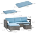 thumbnail image 3 of Outsunny Ensemble de Canapé et Table Basse de Patio 3 Pcs en Rotin Tressé - Bleu, 3 of 10