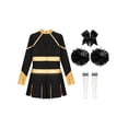 thumbnail image 4 of Hansber Tenues de Cheerleading pour Filles Uniforme de Cheerleading Robe Fantaisie avec Pompons Ensemble de Bas Doré&Blanc 14, 4 of 5