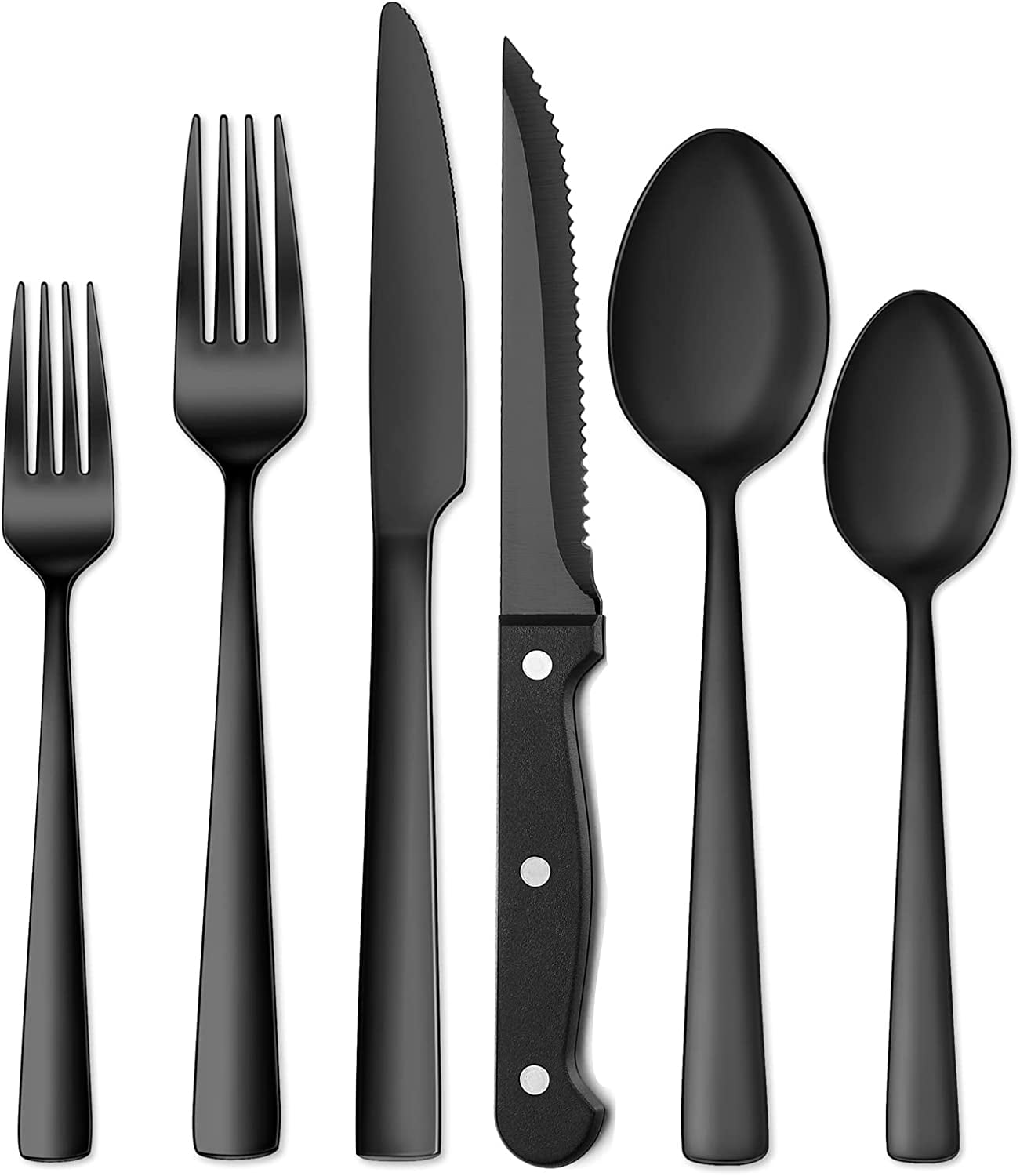 48-Piece Black Flatware Set with Steak Knives for 8, Yoehka Stainless Steel Silverware Cutlery Set Home Kitchen Eating Utensils Set, Tableware Include Fork Knife Spoon Set, Mirror Polished