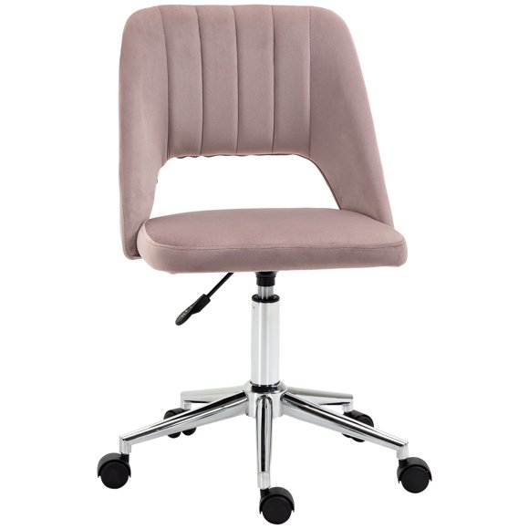 Mid Back Office Chair Velvet Fabric Swivel Scallop Shape Computer Desk Chair, Pink