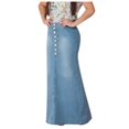 thumbnail image 1 of Women‘s Casual Front Button Washed Denim A-Line Skirts Long Jean Skirt, 1 of 1