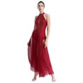 thumbnail image 2 of YiZYiF Robe de Performance de Danse Lyrique Longue pour Femme, Dos Croisé Fendu, Danse de Salon Moderne, Bourgogne, TG, 2 of 8