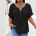 thumbnail image 1 of Offres jusqu'à 70 % de Réduction! Hauts d'Été pour Femmes 2024 Grande Taille Mode Printemps/couleur Unie Col Rond Manches Courtes Chemise Décontractée Cadeau pour Femmes en Solde, 1 of 4