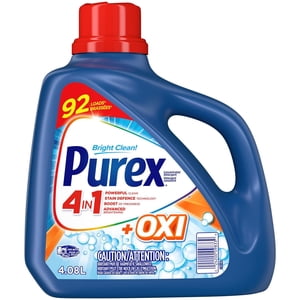 Purex Plus Oxi 4 en 1 Détergent concentré de blanchisserie liquide, 4.08 Des litres, 92 Charges de lavage
