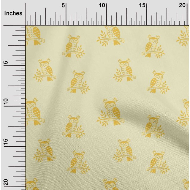 oneOone Silk Tabby Fabric Branch & Owl Block Printed Fabric 1 Yard 42 Inch Wide