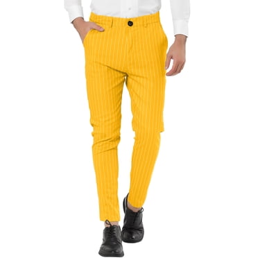 INSPIRE CHIC Men's Striped Dress Pants Flat Front Trousers Business Pant 36 Yellow