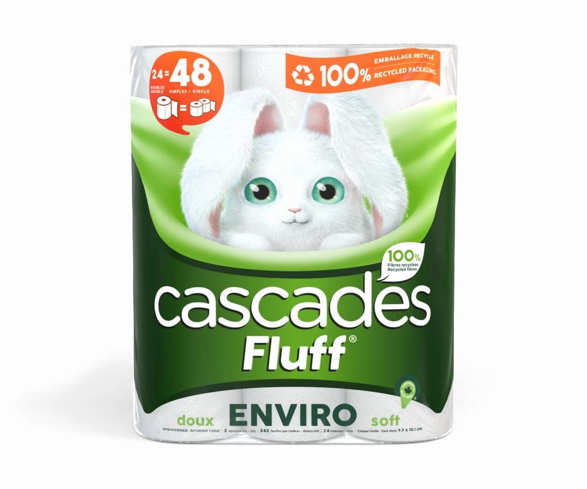 Cascades Fluff Enviro Bathroom Tissue, 24 Double Rolls (24=48 rolls), 242 Sheets, 2-Ply