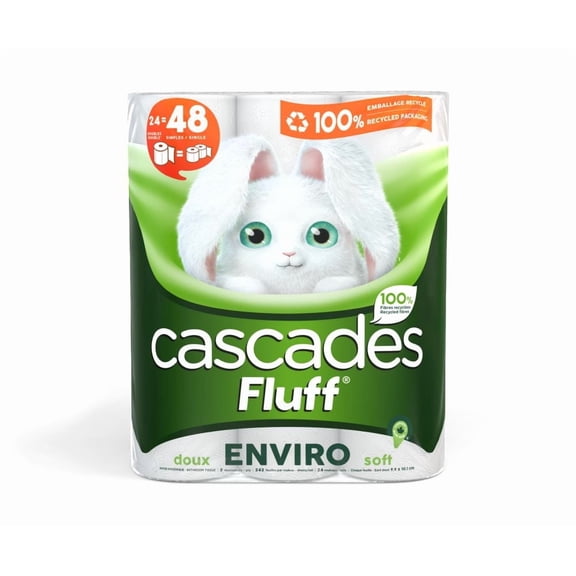 Cascades Fluff Enviro Bathroom Tissue, 24 Double Rolls (24=48 rolls), 242 Sheets, 2-Ply