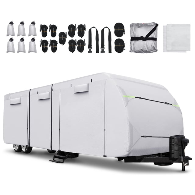 Unique Bargains RV Cover Windproof Anti-UV Camper Cover All Season Protection Silver Tone