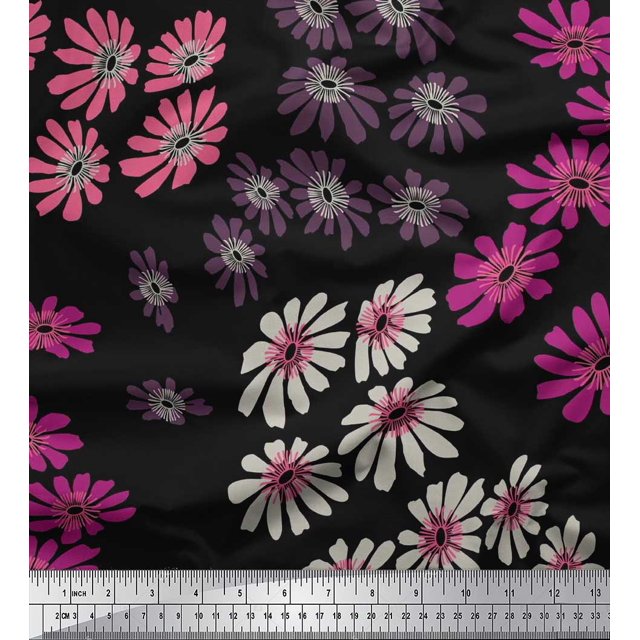 Soimoi Modal Satin Fabric Artistic Flower Print Fabric by the Yard 42 Inch Wide