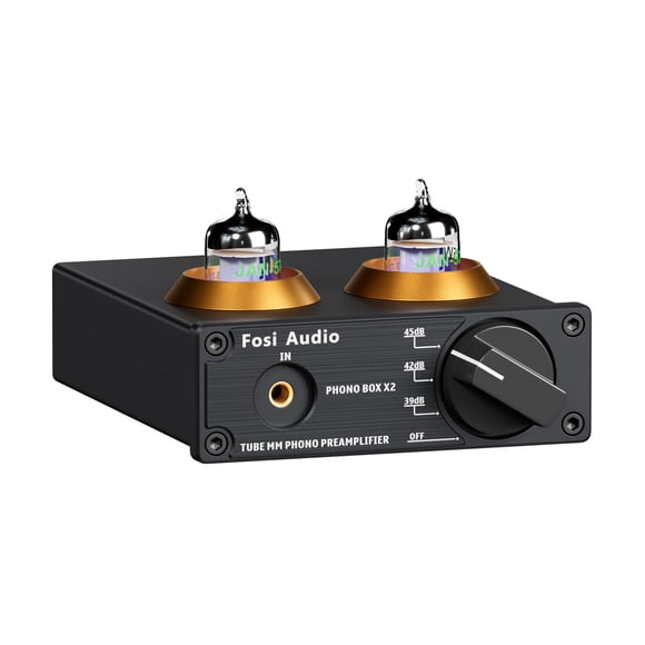 Fosi Audio Box X2 Préamplificateur Phono, Mini Audio Stéréo Hi-Fi avec Engrenage de Gain, Préamplificateur pour Tourne-Disque mm, Phonographe et Tourne-Disque, avec Alimentation DC 12V
