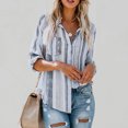 thumbnail image 4 of Cameland Blouses Mode pour Femmes Col en V Rayé Manches Retroussables avec Poche Chemise Ample, 4 of 6