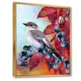 thumbnail image 2 of Designart Little Gray Bird On Red Autumn On Blueberry Twig FLOAT FRAME WALL ART, 2 of 4