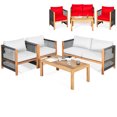thumbnail image 1 of Costway Ensemble de Mobilier de Patio Extérieur en Bois 4 Pcs avec Coussins Blanc Rouge Housses de Coussin Ensembles Rouge, 1 of 10