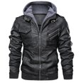 thumbnail image 1 of CEHVOM Leather Jacket Men's Slim Hooded Jacket Plush Thickened Leather Jacket, 1 of 6