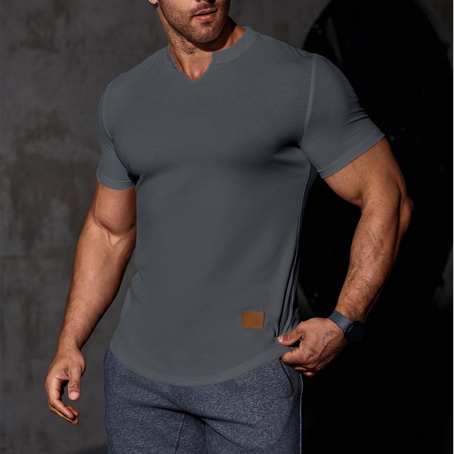 asjyhkr Mens Workout Compression T Shirts Ribbed V Neck Short Sleeve Tops Summer 2025 Gym Athletic Running Tees