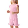 thumbnail image 1 of RXIRUCGD 2025 Vêtements d'Été pour Enfants Ensemble d'Été pour Enfants Couleur Unie Confortable T-Shirt à Manches Courtes à Col Rond et Ensemble de Shorts pour Enfants, 1 of 6