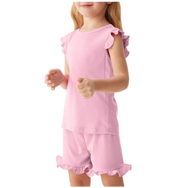 RXIRUCGD 2025 Vêtements d'Été pour Enfants Ensemble d'Été pour Enfants Couleur Unie Confortable T-Shirt à Manches Courtes à Col Rond et Ensemble de Shorts pour Enfants