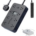 thumbnail image 1 of 16-in-1 Power Strip with Switch & Surge Protection, 16 in 1 Surge Protector, Flat Plug Power Strip Surges Protector, 16 Ac Outlets, 3 USB & 2 Type-C Ports, Time Display for Home,Office (#a-black-10ft), 1 of 7