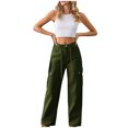 thumbnail image 1 of Timegard Women's High Waisted Drawstring Cargo Denim Pants, Medium, 1 of 7