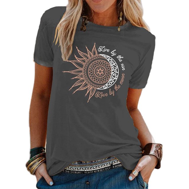 MAWCLOS Hauts pour Femmes T-Shirt à Imprimé Tournesol T-Shirt à Manches Courtes Tee Mode Travail Col Rond Haut Gris Foncé 3TG