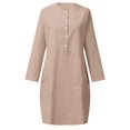 thumbnail image 3 of Robe Maxi Basique en Coton et Lin Style Bohème pour Femmes Col Ras du Cou Manches Mi-Longues Tenue Quotidienne, 3 of 9