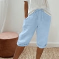 thumbnail image 2 of Dealovy Cotton Linen Shorts for Women High Waisted Drawstring Lightweight Knee Length Shorts with Pockets, 2 of 5