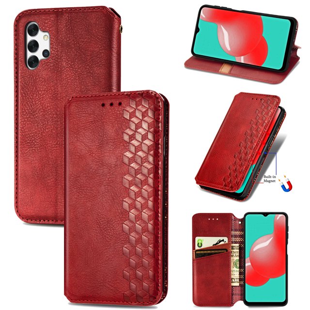 Case for Samsung Galaxy A32 5G Flip Cover Wallet Flip Cover Magnetic Protective - Red