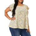 thumbnail image 1 of Agnes Orinda Hauts Floraux pour Femmes Grande Taille Col Rond Manches Courtes Évasées Blouse Décontractée Printemps Été 2X Rose, 1 of 8