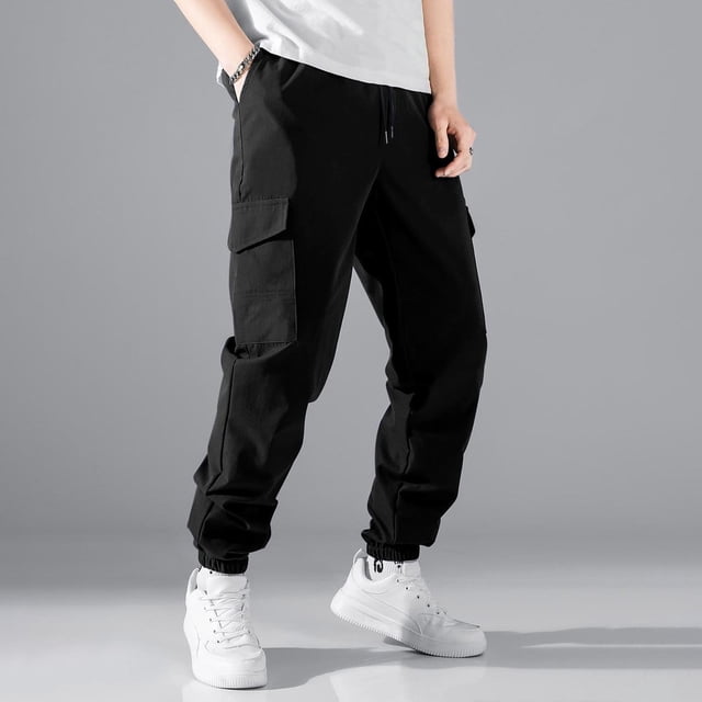 Mceream Pantalon Cargo Décontracté pour Homme, Joggers d'Entraînement, Pantalon de Survêtement Extensible, Randonnée, Pantalon à Cordon avec Multiples Poches, Pantalones Cargo Para Hombre, Noir, TTG