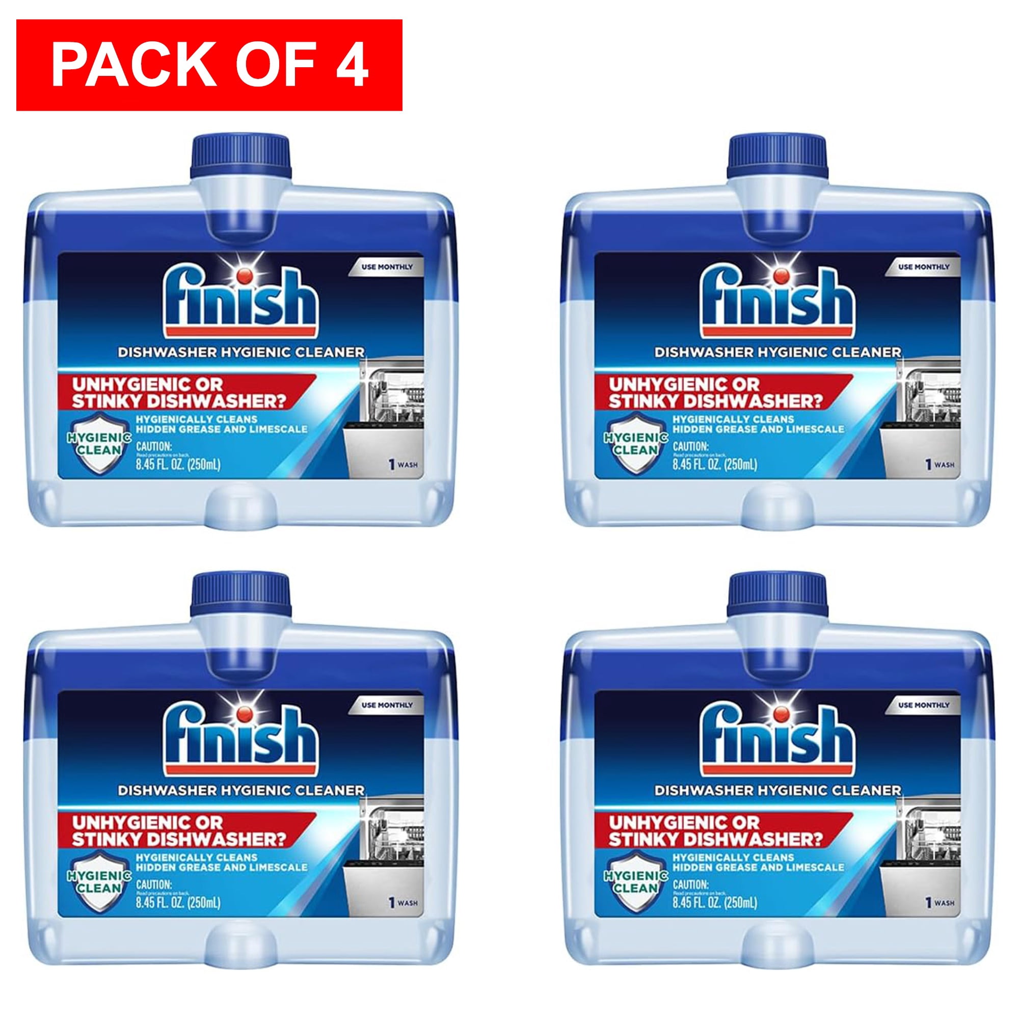 Finish Dishwasher Machine Cleaner, 8.45 fl oz (250ml) Bottle, Dual Action To Fight Grease & Limescale, 4 Units
