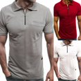 thumbnail image 1 of T-Shirt à Manches Courtes pour Hommes, Couleur Unie, avec Poche à Rabat, Fermeture Éclair et Col Rabattu, 1 of 8