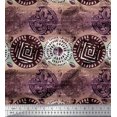 thumbnail image 1 of Soimoi Crepe Silk Fabric Text,Floral & Greek Key Block Print Fabric by the Yard 42 Inch Wide, 1 of 3