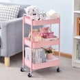 thumbnail image 2 of KK KINGRACK Rolling Cart, 3-Tier Metal Utility Cart with 4 Wheels, 2 Brakes, Pink, 2 of 8
