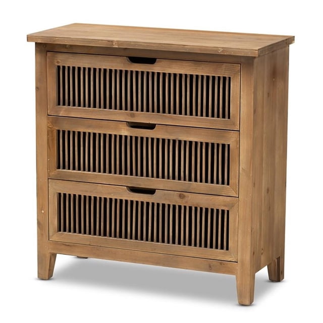 Baxton Studio Commode à Barreaux en Bois à 3 Tiroirs, Fini Chêne Moyen Clement