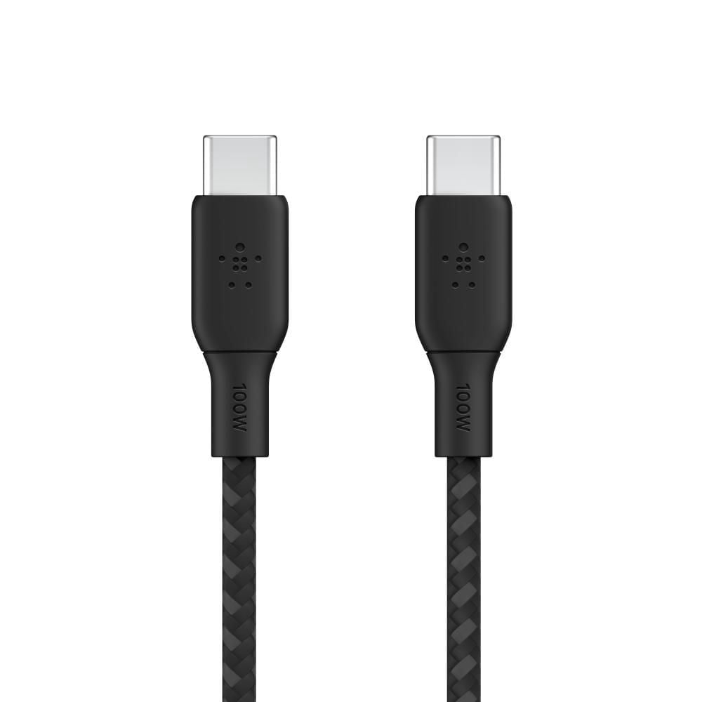 Câble USB-C vers USB-C Belkin câble d’alimentation tressé BoostCharge (2 m/6.6 pi) câble de chargement rapide Power Delivery 100W, certifié USB-IF pour iPhone 16, MacBook, Chrome