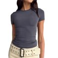thumbnail image 2 of Yuyuzo Hauts de Sortie pour Femmes T-Shirts à Manches Courtes Col Rond Extensibles Ajustés Basiques, 2 of 7