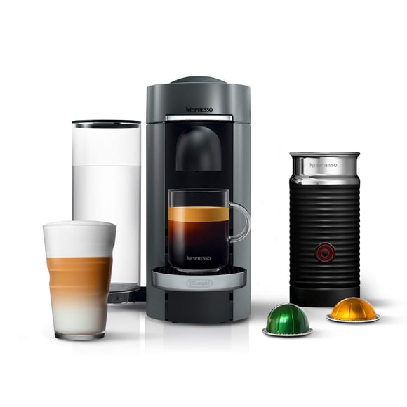 Nespresso Vertuo Plus Deluxe Cafetière et Machine à Espresso par De'Longhi Titan avec Mousseur à Lait Aeroccino 110 Volts
