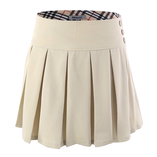 Bienzoe Jupe d'Uniforme Scolaire Extensible Plissée à Taille Ajustable pour Fille Kaki 6