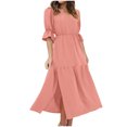 thumbnail image 2 of Robe Maxi pour Femmes Mode Manches Mi-Longues Col en V Ample Robe Unie à la Cheville Robe Longue Fendue Robe à Manches Courtes en Liquidation, 2 of 7